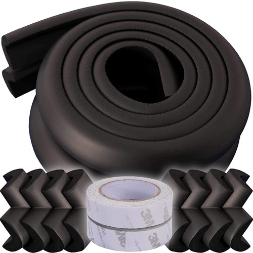 Winthome Baby Proofing Corner Guards Set Table Furniture Edge Corner Protectors, 2pcs 2m Edges+8pcs Corners+2pcs 3m Tapes, Non-toxic Soft With Thick Foam(black)