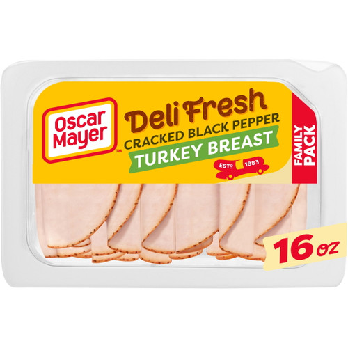 Oscar Mayer Deli Fresh Cracked Black Pepper Sliced Turkey Breast Deli Lunch Meat Family Size, 16 Oz Package
