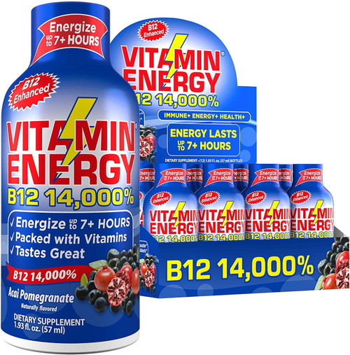 (12 Pack) Vitaminenergy™ B-12 Shots - Energy Lasts Up To 7+ Hours* | B12 14,000% | Keto 0 Sugar, 0 Carbs, Great Tasting Acai Pomegranate