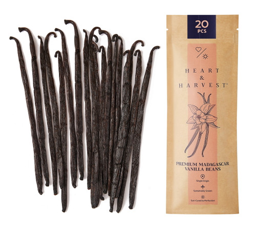 Heart & Harvest Madagascar Vanilla Beans Extract Pods Grade A 20 Beans