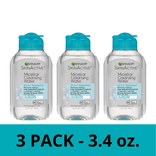 Garnier Skinactive Micellar Cleansing Water, All-in-1 Waterproof Makeup Remover And Facial Cleanser, 3.4 Fl Oz, 3 Pack 3 Count