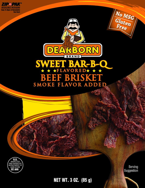 Dearborn Brand Sweet Bbq Beef Brisket Jerky, 4-count 3 Oz. Zip Pack