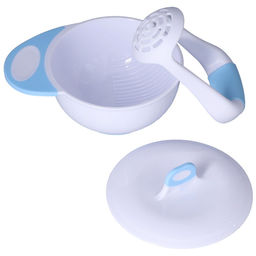 Mash Serve Bowl, 360? Grinding Arc-shaped Grinding Rod Food Masher Bowl With Bowl Lid For Fish Puree For Kids Blue