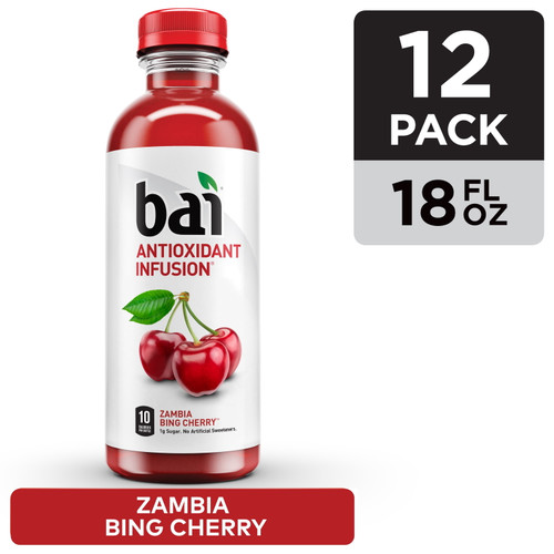 Bai, Flavored Water, Zambia Bing Cherry, Antioxidant Infused Drink, 18 Fl Oz Bottle, Pack Of 12