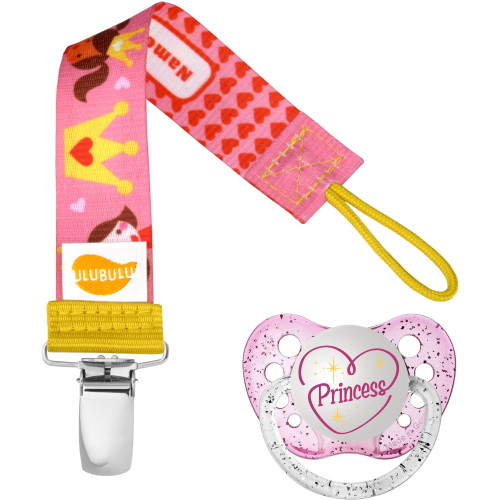 Ulubulu Princess Pacifier & Princess Pacifier Clip Combo, 0-6 Month
