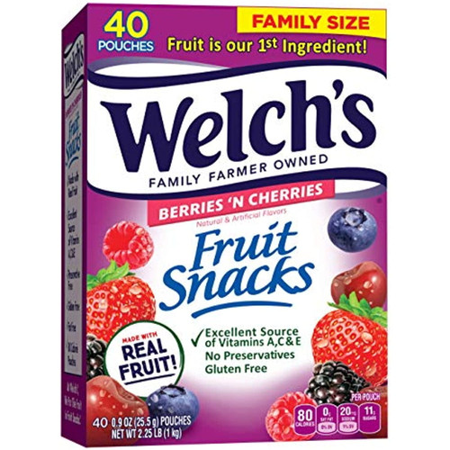 Welchs Fruit Snacks, Berries N Cherries, Gluten Free, Bulk Pack, Individual Single Serve Bags 0.9 Oz.(pack Of 40)