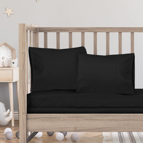 3 Piece Toddler Bed Sheet Set - Silky Soft Solid Microfiber Crib Sheets, Hypoallergenic, Cool & Breathable - Includes Fitted Sheet 28"x52", Flat Sheet 45"x60" And 14”x19” Pillowcase - Black