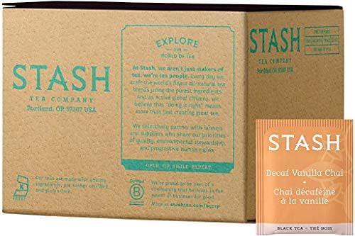 Stash Tea Decaf Vanilla Chai Black Tea 100 Count Box Of Tea Bags In Foil (packaging May Vary) Individual Decaffeinated Black Tea Bags For Use In Teapots Mugs Or Cups, Brew Hot Tea Or Iced Tea