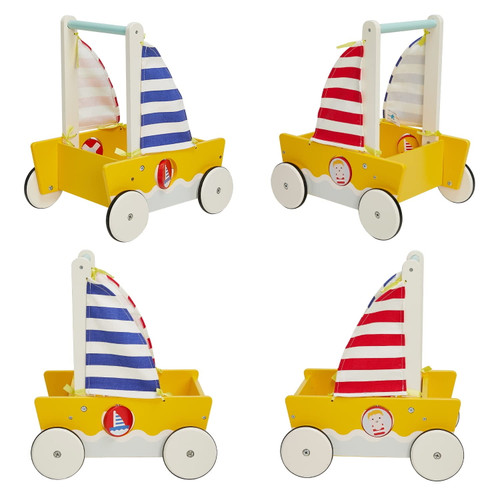 Kamileo Yellow Blue Aircraft Wooden Baby Push Walker - 2-in-1 Toddler Push & Pull Toys Learning Walker Stroller Walker With Wheels For Baby Girls Boys 1-3 Years Old