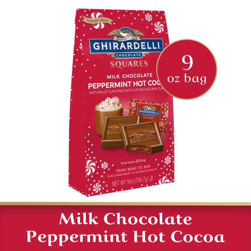 Ghirardelli Milk Chocolate Peppermint Hot Cocoa Squares, 9 Oz Bag