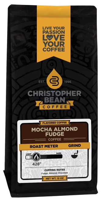 Mocha Almond Fudge Flavored Regular Whole Bean Christopher Bean Coffee, 100% Arabica, No Sugar, No Fats, Made With Non-gmo Flavorings, 12 Oz Bag Of Coffee