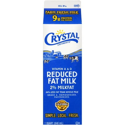 Crystal Reduced Fat 2% Milk, 1 Qt