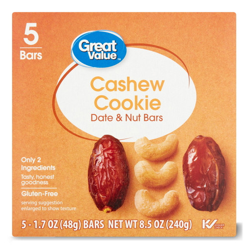 Great Value Cashew Cookie Date & Nut Bars, 8.5 Oz, 5 Count