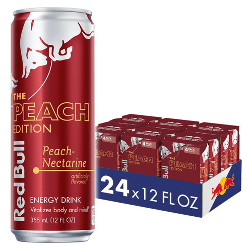 Red Bull Energy Drink, Peach-nectarine, Peach Edition, 12 Fl Oz, (24 Pack)