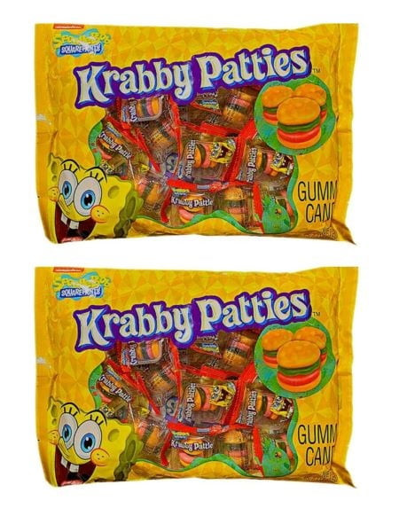 Cgt Spongebob Squarepants Krabby Patties Gummy Candy Treat Snack Individually Wrapped Hamburger Shaped Kids Halloween Valentines Easter Birthday Party Favor Goody Bag Basket Stuffers 5.7 Oz(pack Of 2)