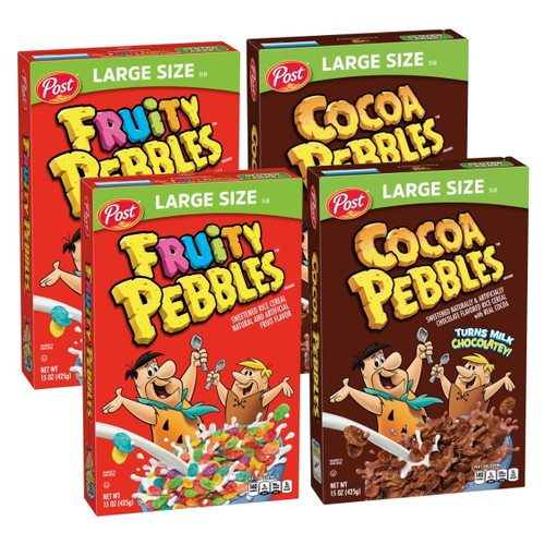 Fruity Pebbles And Cocoa Pebbles Large Size Variety Pack - Gluten Free Breakfast Cereal - 15 Oz (pack Of 4)