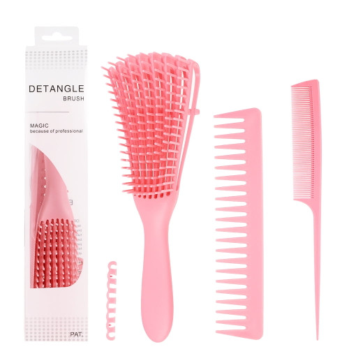 Qweryboo Hair Detangling Brush Set, Massage Shampoo Hair Brush And Anti-static Hairdressing Comb, Easy Detangler Hairbrush For Women, Kids Wet/dry Hair, Pink(pink)