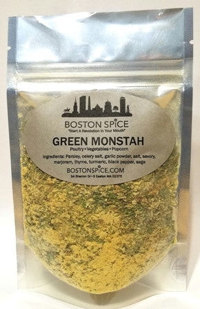 Boston Spice Green Monstah Monster Handmade Gourmet Herbal Seasoning Blend For Popcorn Poultry Roasted Vegetables Potato Bakes Grilled Smoker Chicken Turkey Dips 1/2 Cup 2.4oz/68g