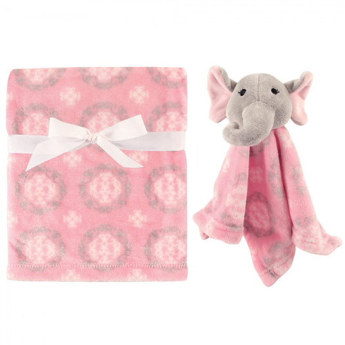 Hudson Baby Infant Girl Plush Blanket With Security Blanket, Girl Elephant, One Size