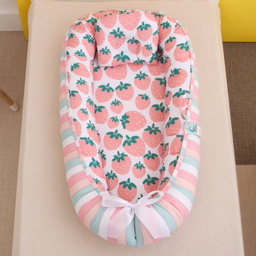 Bitsy Boo Baby Nest Co-sleeping Lounger Cotton & Breathable Fiberfill Portable Adjustable Newborn Crib Strawberry Bassinets
