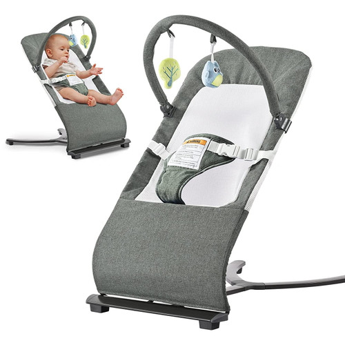 Bsyang Baby Bouncer For Infants, Baby Bouncer With 3-point Harness, Infant To Toddler Rocker Bouncer For Babies With Removable Toys Bar & Hanging Toys In Pink | 0-6 Months