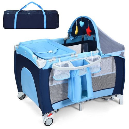 Costway Foldable Baby Crib Playpen Travel Infant Bassinet Bed Mosquito Net Music W Bag