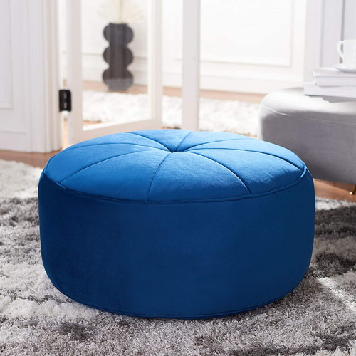 Safavieh Home Amais Navy Velvet Round Ottoman
