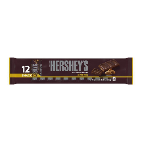 Hershey's, Milk Chocolate With Almonds Snack Size Candy, Individually Wrapped, 0.45 Oz, Bars (12 Count)