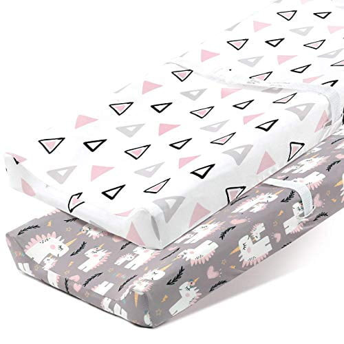 Jersey Knit Ultra Soft Change Pad Cover Set-cradle Sheet Change Table Sheets For Girls,fit 32"/34"x 16" Pad,comfortable Cozy 2 Pack, Unicorn Pink