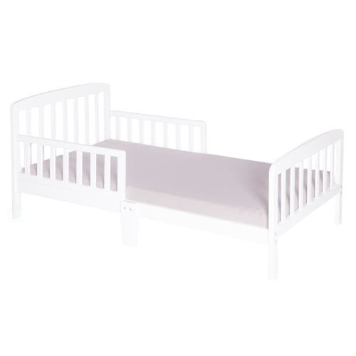Classic Wooden Boys Girls Toddler Kids Bed Frame With Double Adjustable Guard Rails, White