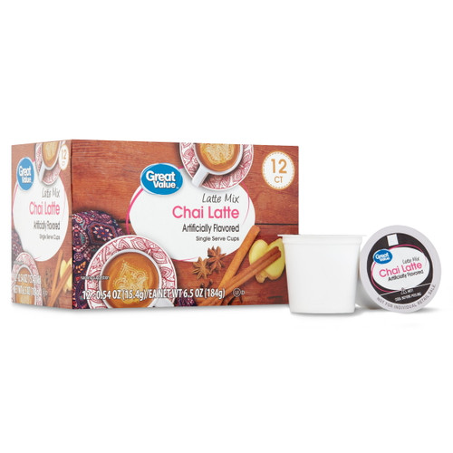 Great Value Chai Latte Drink Mix Single-serve Cups, 12 Ct