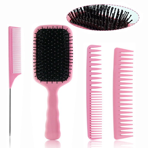 Eimeli 4pcs Paddle Hair Brushes,women Detangling Hair Comb Set,suitable For Kids Girls Long Curly Wet Or Dry Hair,hairbrush For Men Short Thick Thin Wavy Hair(pink)
