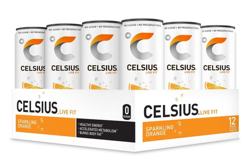 Celsius Sparkling Orange Fitness Drink, Zero Sugar, 12oz. Slim Can, 12 Pack 12-pack