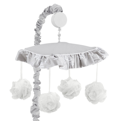 Grey Floral Lace Musical Crib Mobile By Sweet Jojo Designs