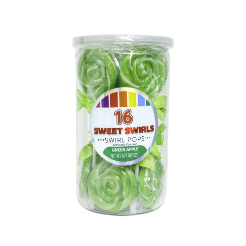 Celebrations Green Apple Flavored Green Swirl Lollipops, 6.77 Oz, 16 Count