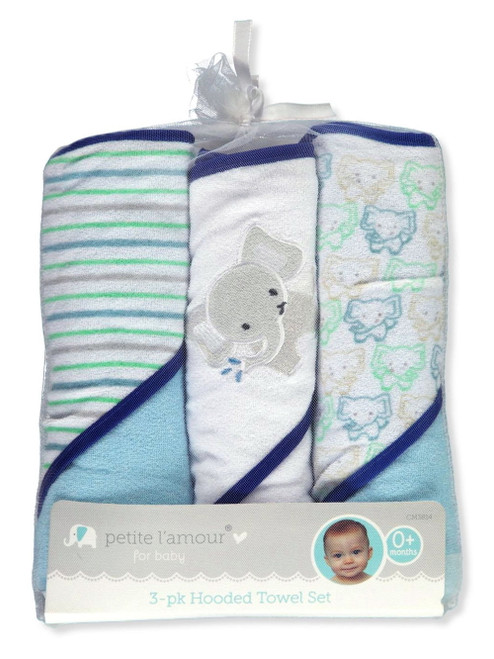 Petite L'amour Baby Boys' 3-pack Hooded Towels - Blue/multi, One Size