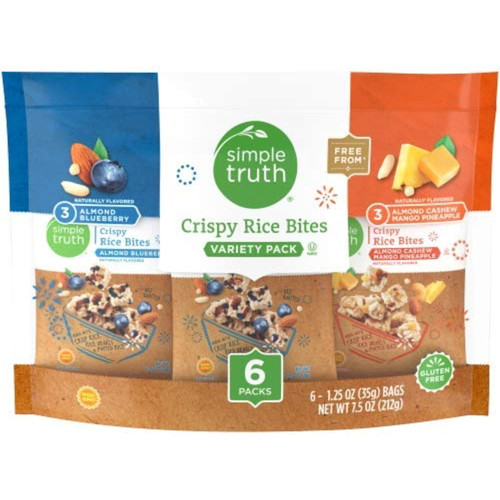 Simple Truth Rice Bites Variety Snack Pack - Almond Blueberry / Almond Cashew Mango Pineapple Crispy Rice Bites - (6) 1.25 Ounce Bags (pack Of 1)