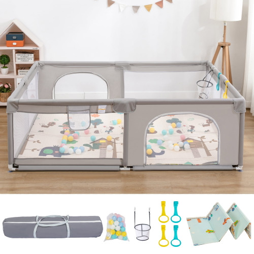 Baby Playpen With Mat, Cuddor 79'' X 59'' Large Play Yard For Infants/toddlers Girls & Boys, Light Grey