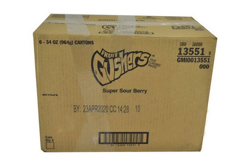 (price/case)fruit Gushers Gluten Free Super Sour Berry Fruit Snacks 4.25 Ounces Per Pouch - 8 Per Box - 6 Per Case