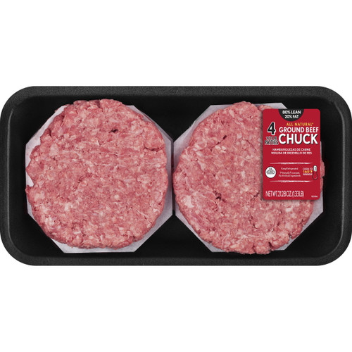All Natural* 80% Lean/20% Fat Ground Beef Chuck Burgers 4 Count, 1.33lbs (fresh)