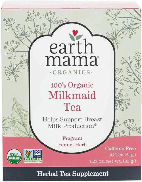 Organic Milkmaid Tea By Earth Mama | Supports Healthy Breastmilk Production And Lactation, Herbal Breastfeeding Tea Supplement, 16 Count