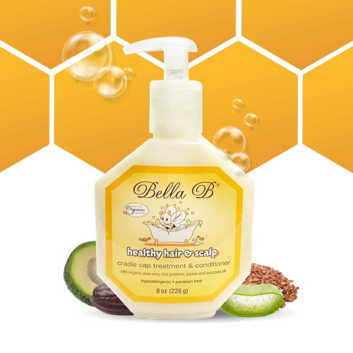 Bella B - Healthy Hair & Scalp Baby Cradle Cap Treatment - Protection & Treatment For Babies - Natural Conditioner Silky Hair Care For Babies & Toddlers - Paraben Free, Organic Ingredients (8 Oz)