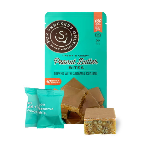 Peanut Butter Bites Topped With Caramel Coating - Gluten Free - Vegan Friendly - Non Dairy Kosher Pareve - 100 Calorie Snack - 10 Individually Wrapped Pieces In A Bag - For Snackers Only
