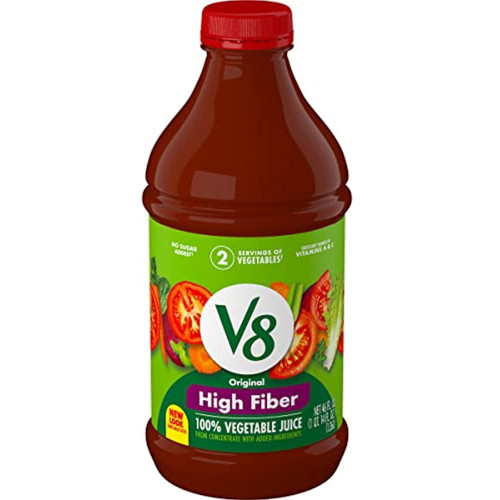V8 High Fiber 100% Vegetable Juice, Vegetable Blend With Tomato Juice And Dietary Fiber, 46 Fl Oz Bottle