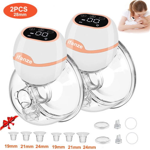 Ifanze Hands-free Breast Pump, Wearable Electric Breast Pumps Touch Pane, 3 Modes And 9 Levels, Lcd Display, Rechargeable Powered Wireless Portable Breast Pump With 19/21/24/28mm Flange,2pack