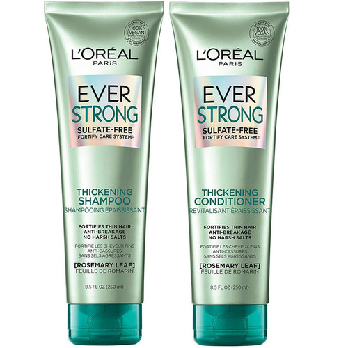 L'oreal Paris Hair Care Everstrong Thickening Sulfate Free Shampoo And Conditioner Kit, Thickens + Strengthens, For Thin, Fragile Hair, With Rosemary Leaf, Combo (8.5 Fl; Oz Each) (packaging May Vary)