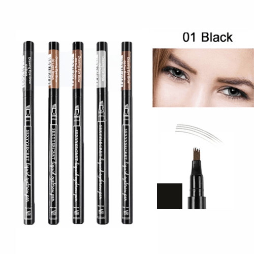 Eyebrow Pen Fork 4 Tips Tattoo Long Last 4d Makeup Waterproof Eyebrow Pencil - Black