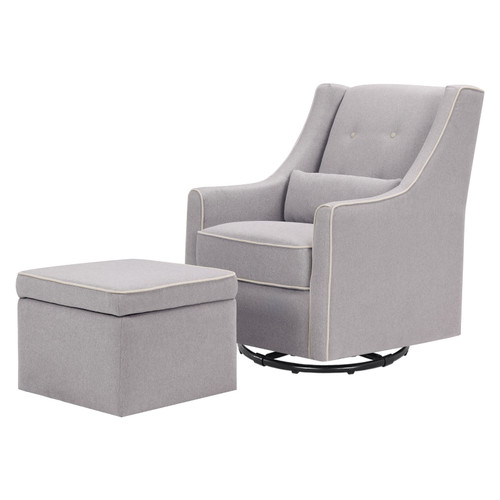 Davinci Owen Glider And Ottoman In Grey Finish With Cream Piping