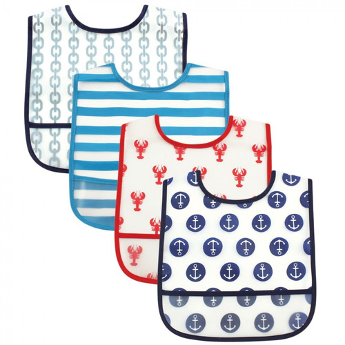 Luvable Friends Baby Boy Waterproof Peva Bibs 4pk, Nautical, One Size