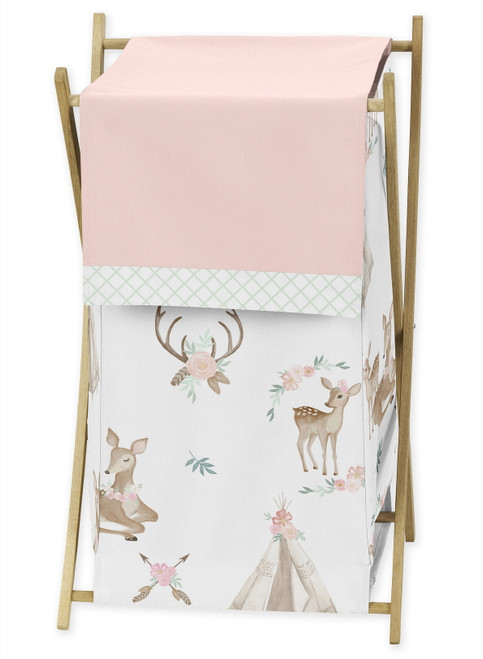 Pink Green Deer Floral Fabric Laundry Hamper By Sweet Jojo Designs